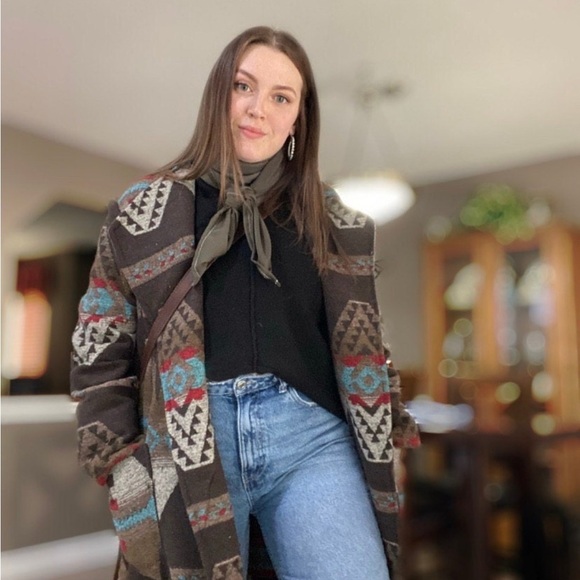 Brown and Blue Trench Coat with Belted Design - indigenous - native - Picture 4 of 4